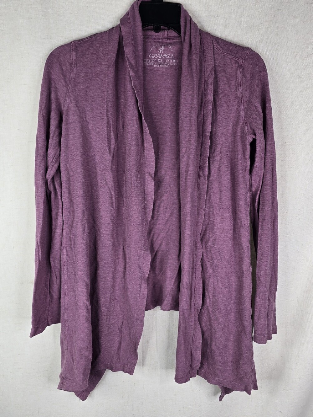 Gramicci Womens XS Hemp Organic Cotton Open Front Cardigan Mauve Cardigan